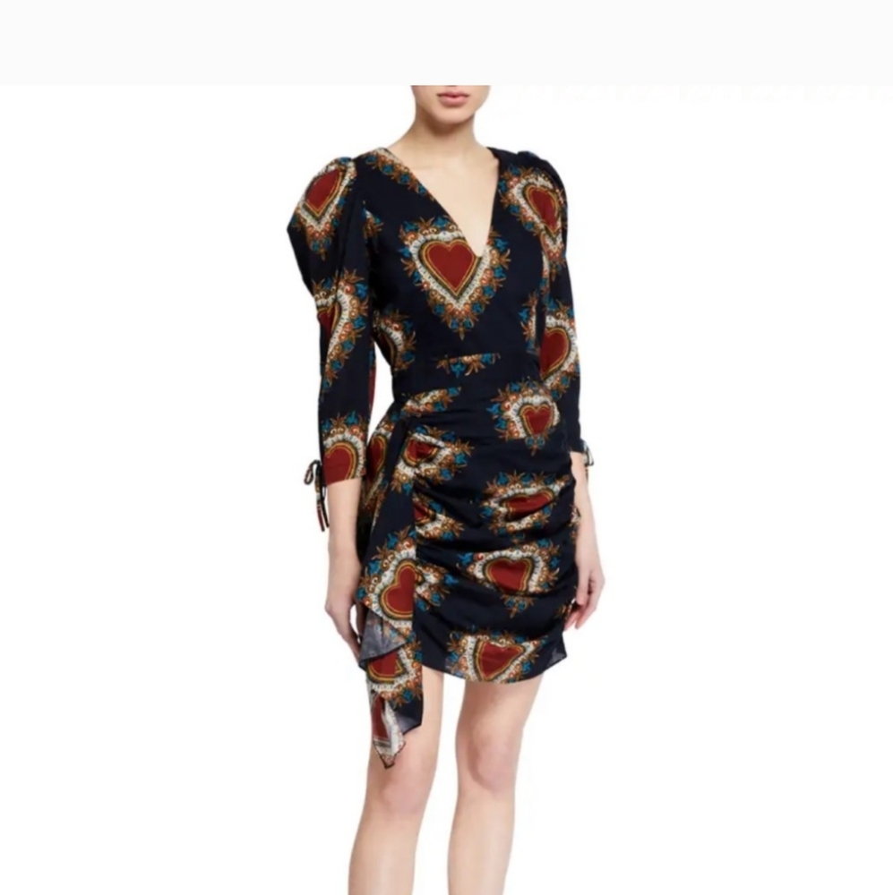 RHODE Orange and White Ruched Wrap Dress